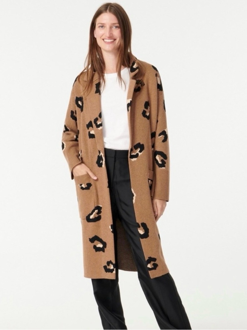 J. Crew Ella Open Front Long Sweater Leopard